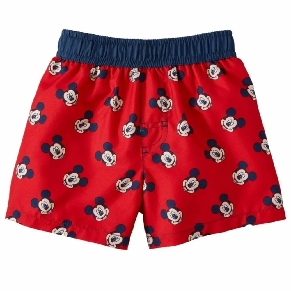 Disney Infant Boys Red Mickey Mouse Swim Trunks Baby Board Shorts size 18m